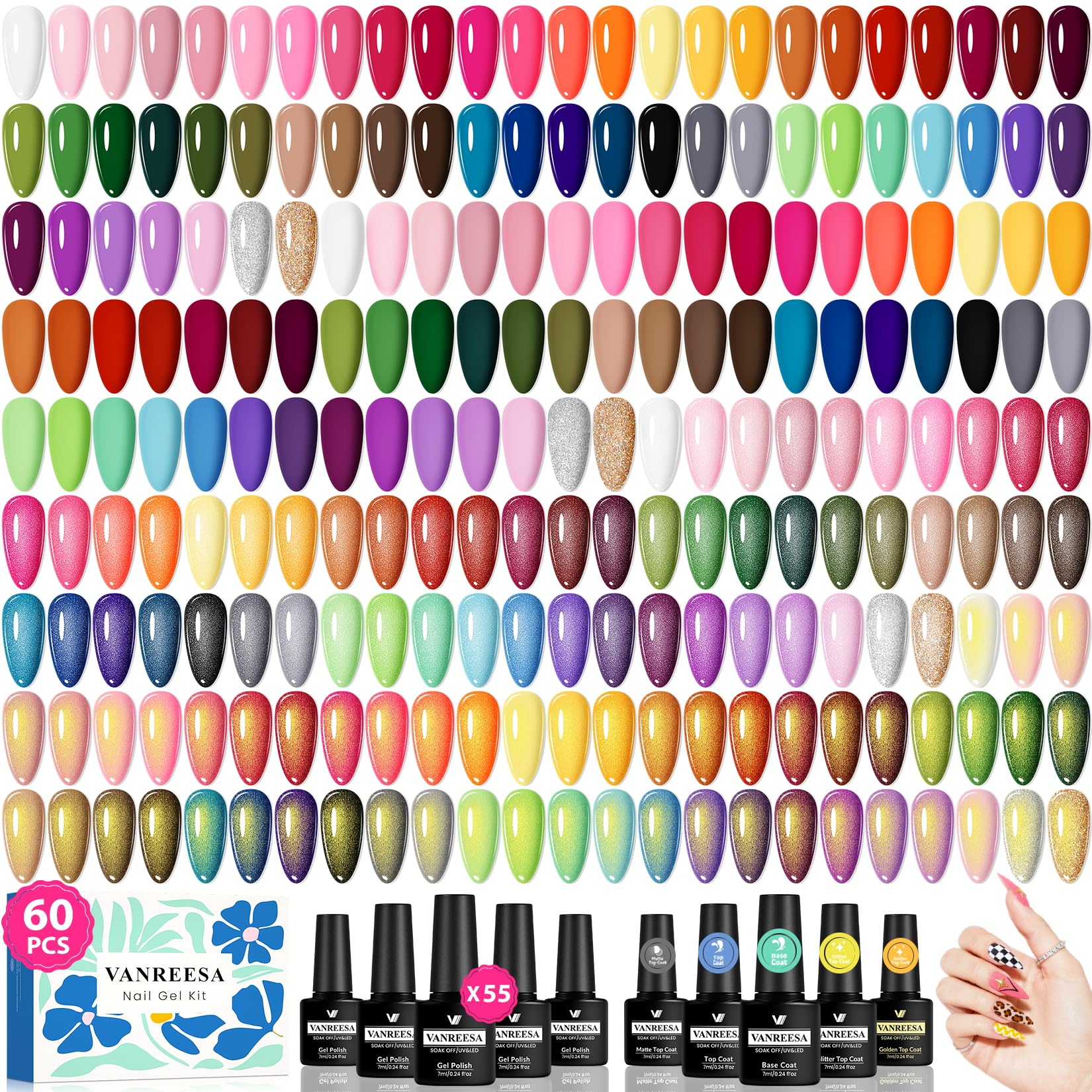 55-Color Gel Polish Set with Top Coats