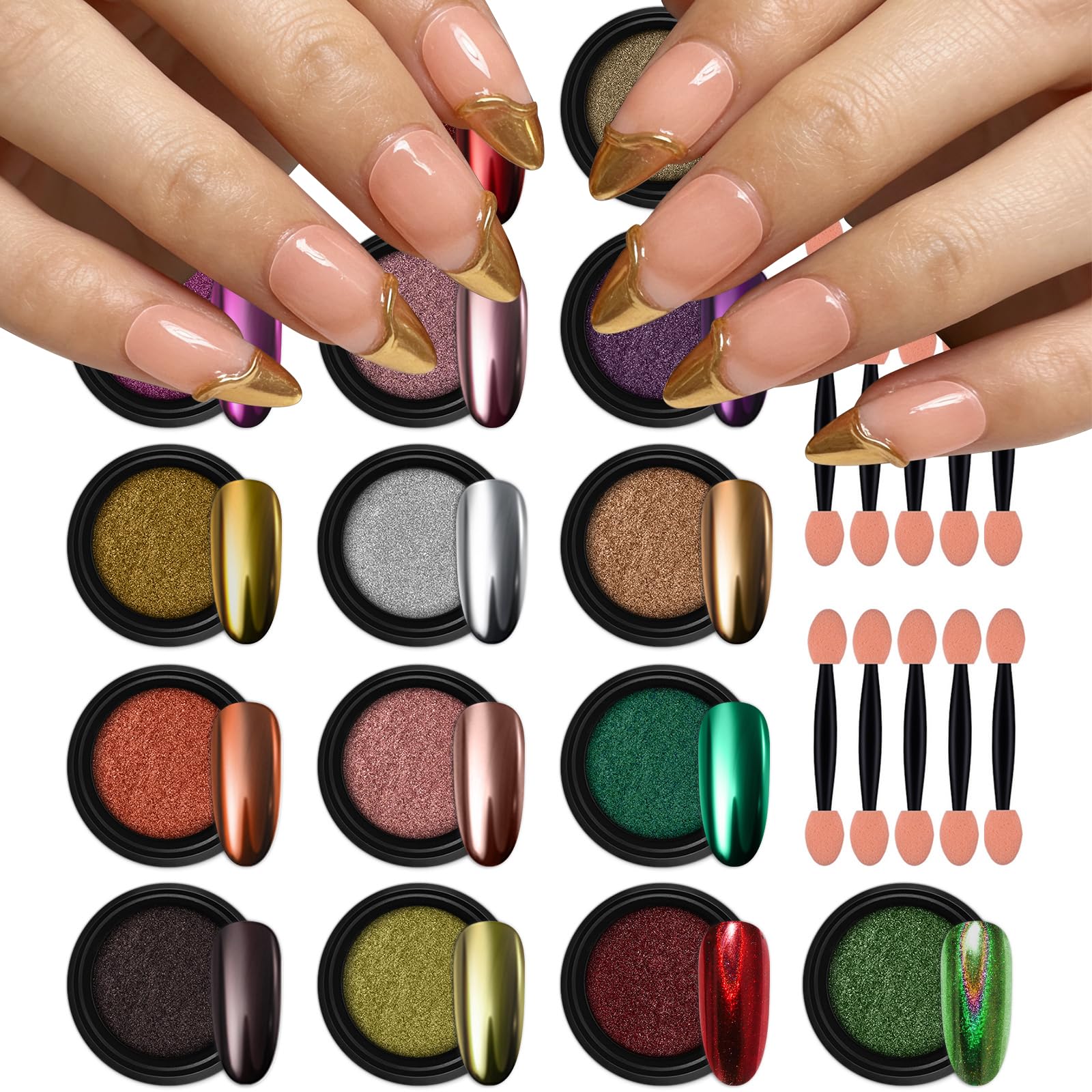 Chrome Nail Powder Set - 16 Jars