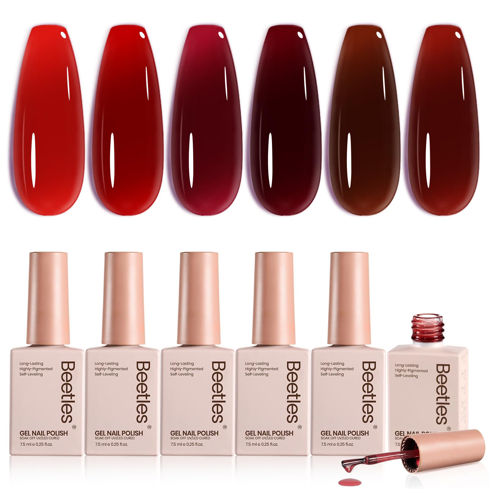 Jelly Red Gel Polish Set - 6 Colors